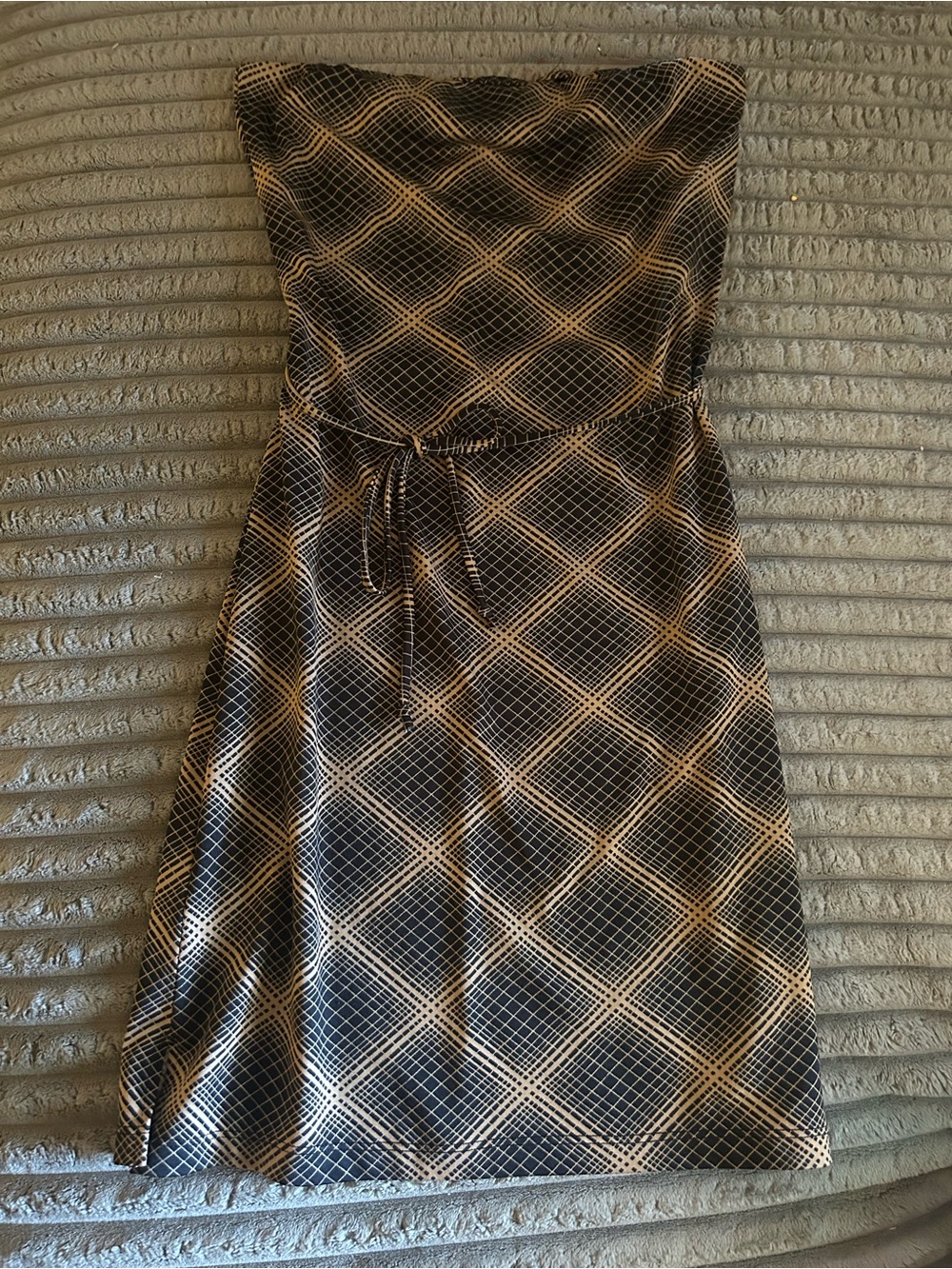Y2K Vintage Candy Rocket Strapless Geometric Diamond Print Dress Brown Medium